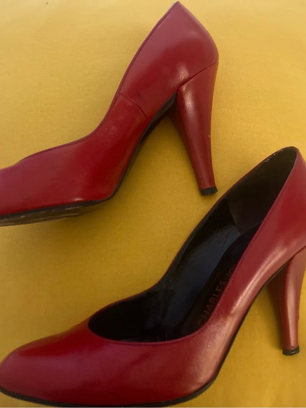 Vintage Charles Jourdan Paris Red Leather Pointed-Toe Pumps, 5.5B Made in France